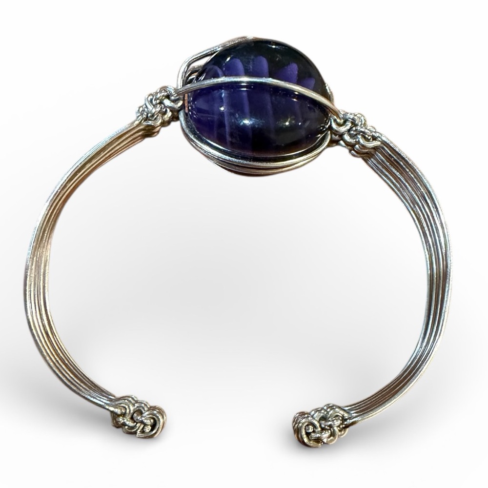 Elegant Steel and Purple Synthetic Stone Wire Bracelet
